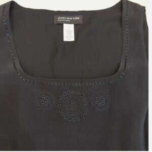 Jones New York Collection Silk Top Black Embroidered Eyelet Sleeveless Blouse